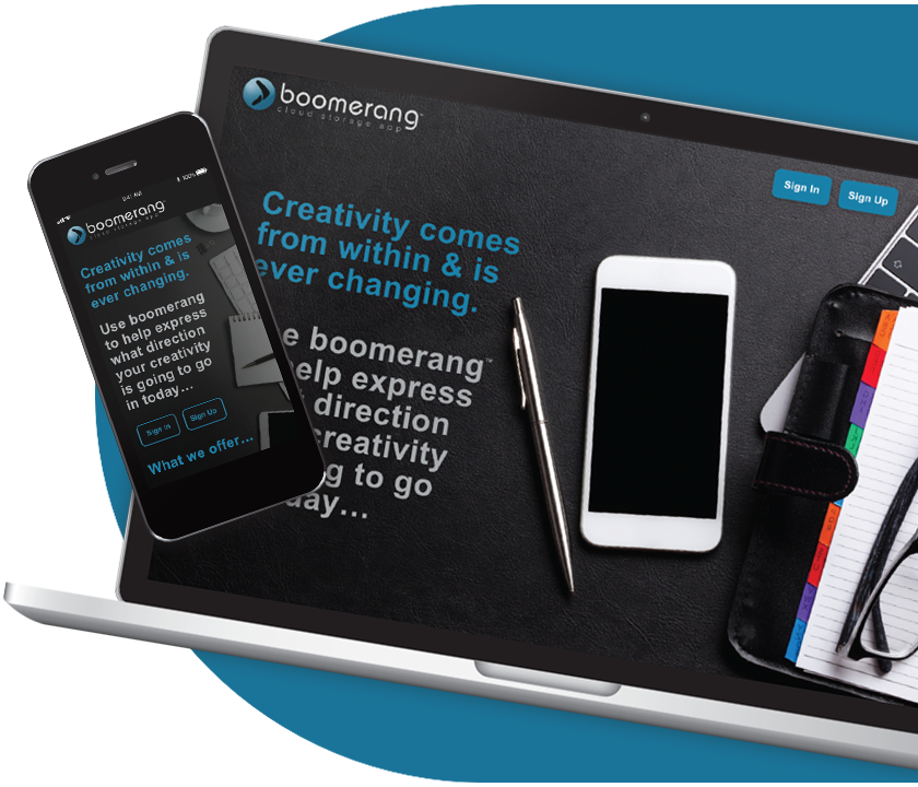 Image of a Laptop and cell phone with the Boomerangs app on the Sign In page.