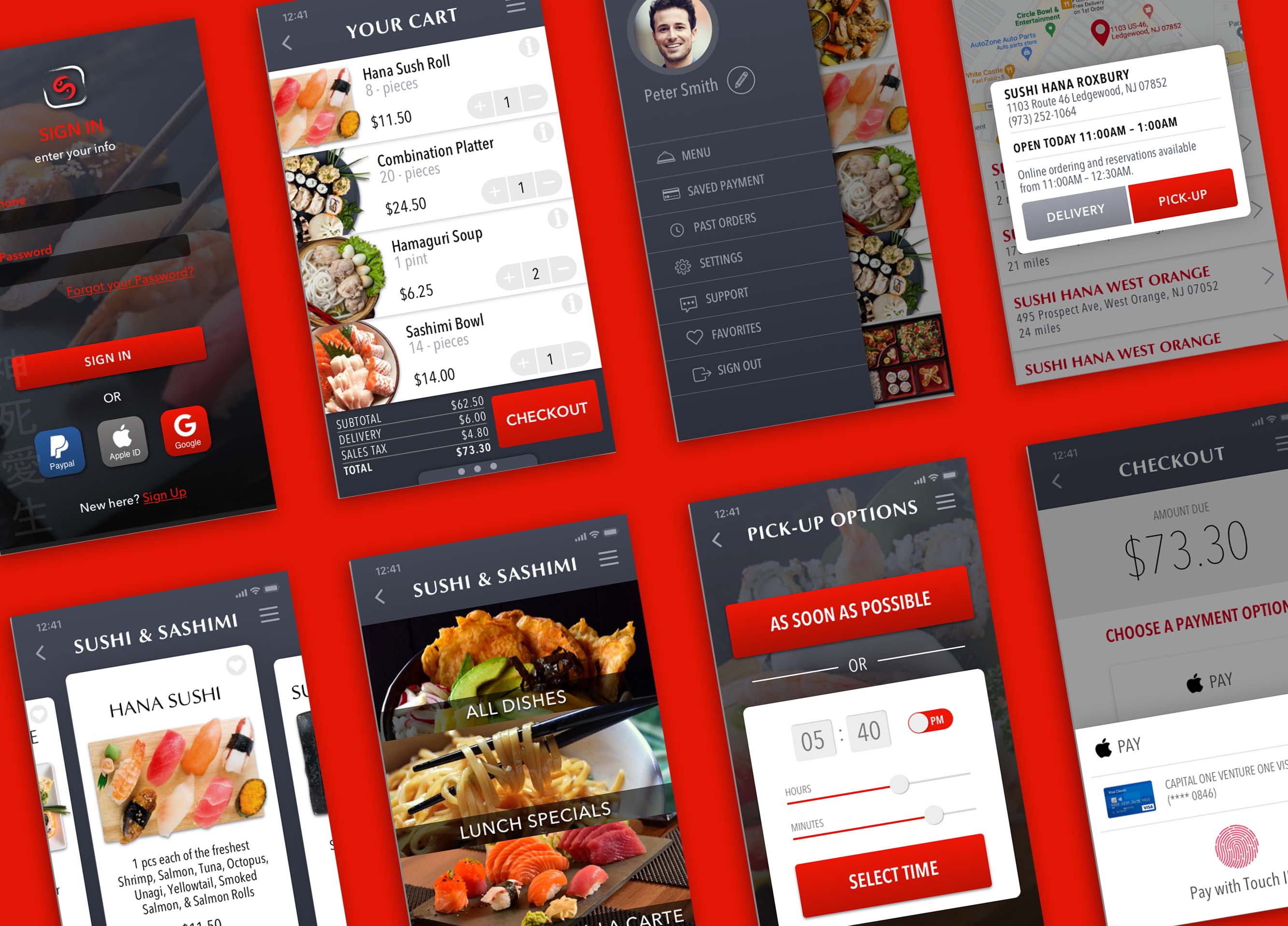 Image of Shushi Hana Mobile App on several screens.