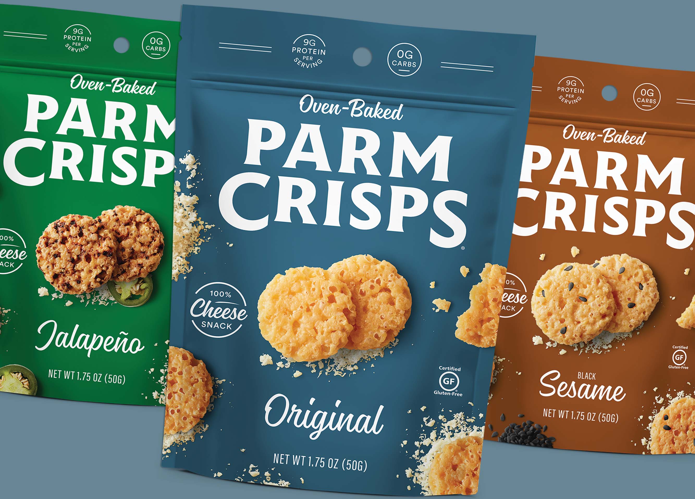 Image of three ParmCrisps bags.